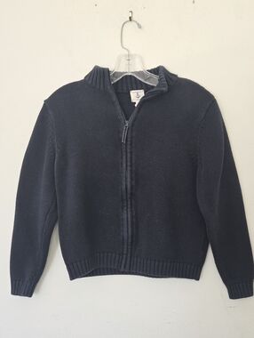 Lands End Navy Full-Zip Knit Sweater Jacket | Youth Medium | 100% Cotton